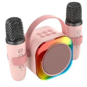 Mini Karaoke Machine, Portable Karaoke Microphone, Singing Speaker, Wireless Karaoke Player with 2 Wireless Microphones, Suitable for Birthday Gifts and Family Gatherings