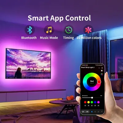 15ft LED Strip Lights For 65-75 Inch TVs - Bluetooth RGB Color Changing Backlight, App Control