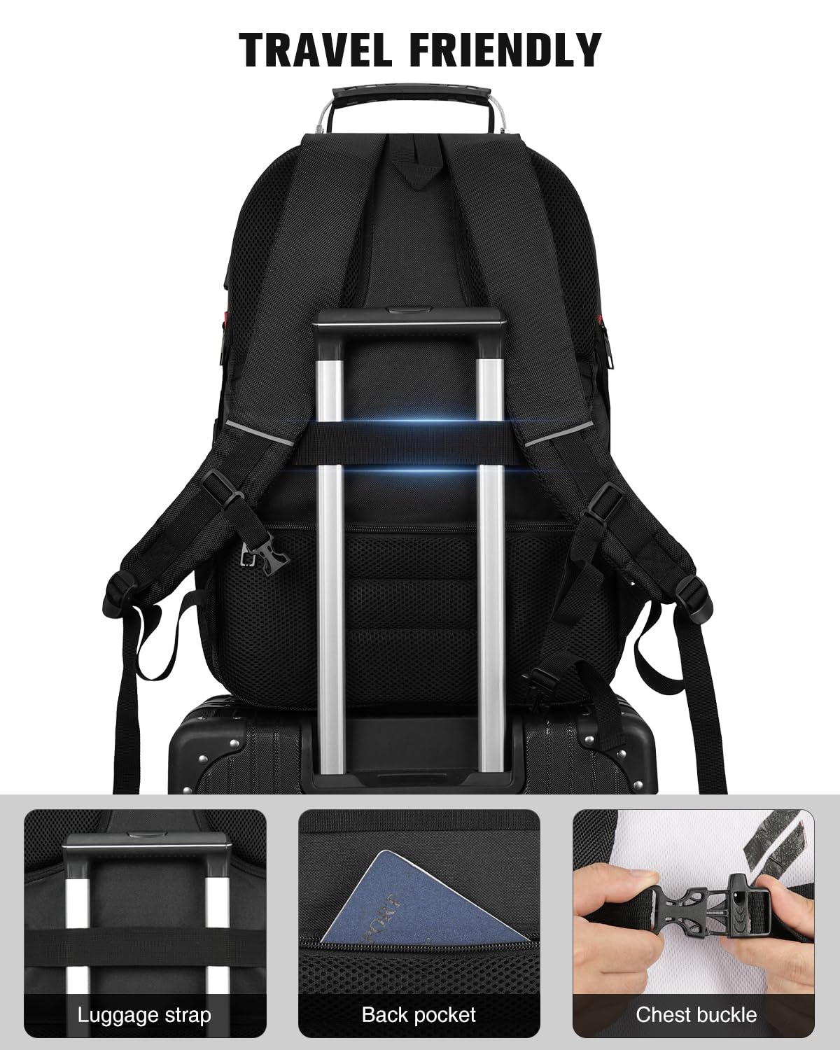 YAMTION Lunch Cooler Backpack for Men Women 45L Large Travel Backpack with Insulated Lunch Box Compartment | Anti-theft Business Rucksack with Luggage Strap