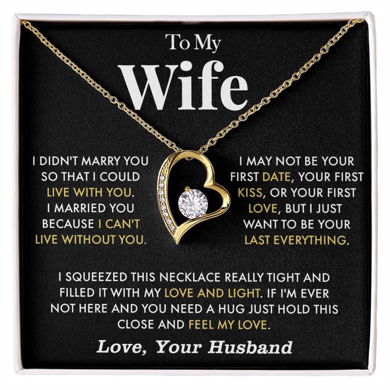 To My Wife Anniversary Necklace with Cubic Zirconia Pendant Love Heart Gift for Wife Birthday Present White Gold Over Stainless Steel Adjustable Chain 18-22 Inches