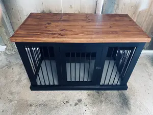 Solid Wood Indoor Dog Crate - Handmade with Premium Solid Wood & Robust Steel Bars, Custom Sizes Available, Drawers & Food/Water Bowl
