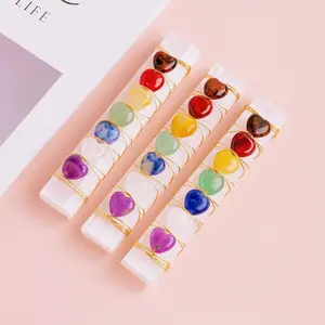 Natural Crystal Crafts Seven Chakra Heart Beads, Wire Wrapped Selenite Stick, Healing Gemstones Gift, Unique Decorative Accessory, Chakra Healing Crystals