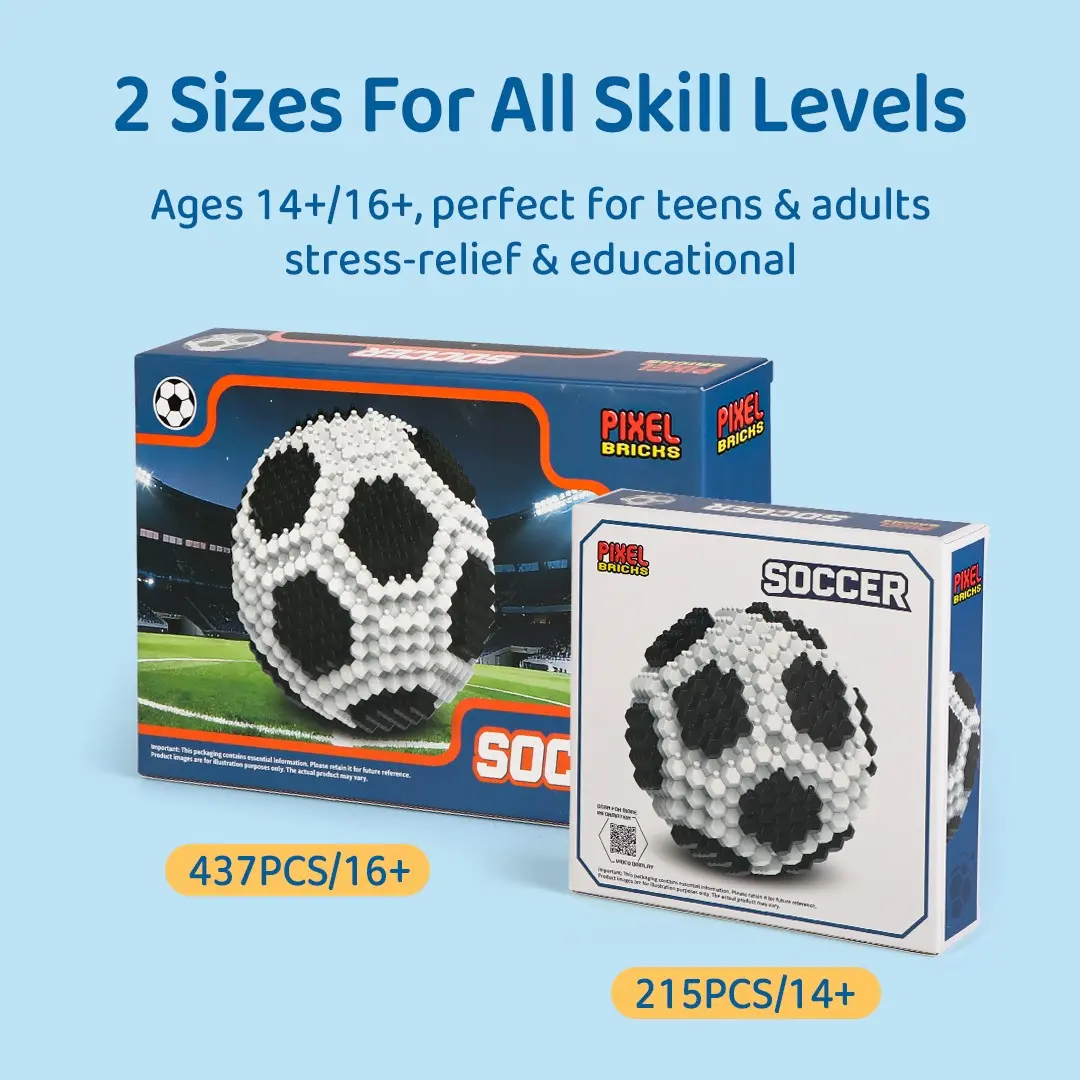 Creative Football Pixel Blocks Brick Building Toy, Free Assembly Puzzle for Kids, Stress Relief Decor for Home Office, Educational Fun Gift, Model Building Kits