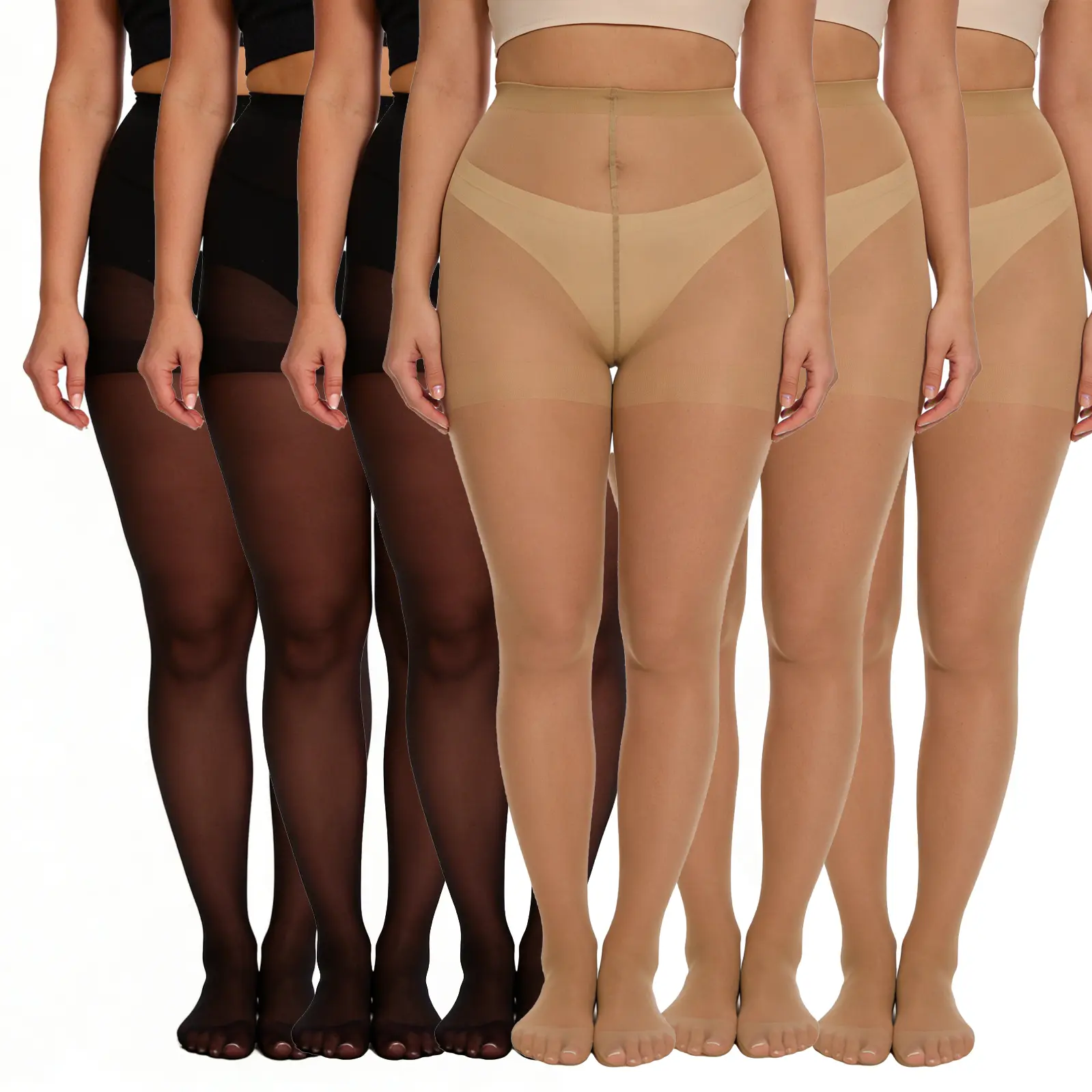 CITYSTL Women's 6-Pair 30D Sheer Tights, Silky Nylon Spandex with Control Top & Cotton Gusset, Tear-Resistant for a Smooth Fit, Breathable