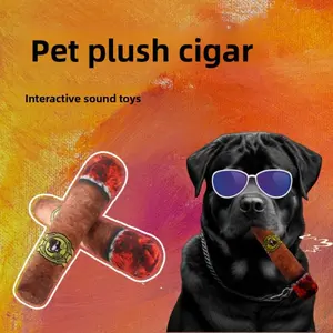 Pet Supplies Plush Cigar-Shaped Cat Teaser Stick Toy with Sound, for Corgis & Pugs, Teeth Cleaning, Durable Chew Resistance