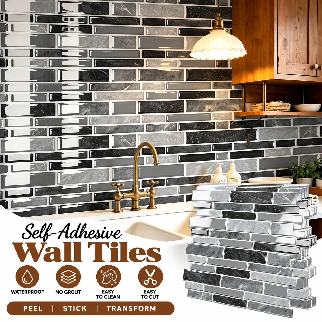Art Deco 3D Textured Peelable Wall Stickers - 12x12 in Glossy Waterproof Removable Self-Adhesive Backsplash Tiles, 20-40 Pcs Choice Panels, Tenant-Friendly DIY Decor for Kitchen,Bathroom Easy Updates