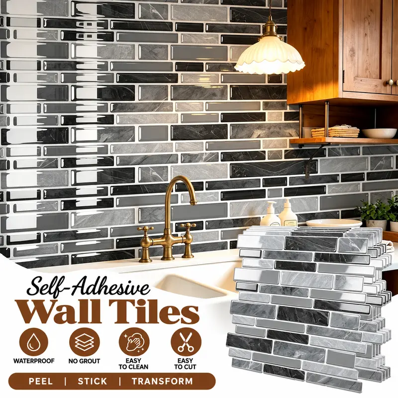 Art Deco 3D Depth Effect Peel and Stick Backsplash Tiles - 12x12 in Glossy Moisture-Proof Removable Self-Adhesive Panels, 20-40 Pcs Option, Tenant-Friendly DIY Adhesive Film Wall Stickers for Kitchen Updates
