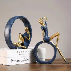 2 Piece Nordic Style Luxury Yoga Reading Girl Figurines, Resin Craft Decor, Modern Home Decoration, Living Room Study Desk Decoration, Moving House Gift