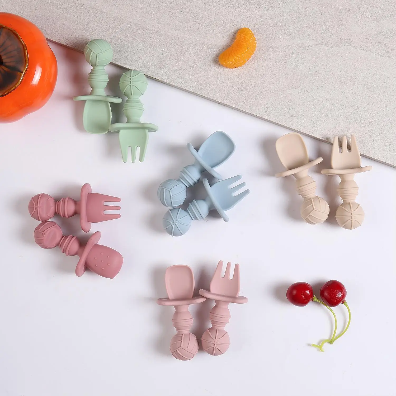 Silicone Baby Fork & Spoon Set, 2 Counts/set Self Feeding Utensil, Easy Grip Toddler Cutlery Kit, Baby Weaning and Feeding Spoon for Infant Toddler