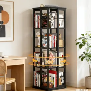 Unikito Wood Rotating Bookshelf, Corner Bookshelf, 360 Display Wood Spinning Bookshelf, Floor Standing Bookcase Narrow Shelf,Bedroom, Study Room, Black Furniture Organization floating shelves