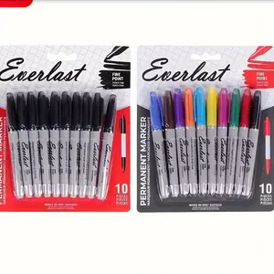 REAPP 10pcs Vibrant Fine Tip Permanent Markers Set, Durable & Quick-Drying, Long-Lasting, Ideal for Colorful Writing, Drawing, and Art Projects in Classroom, Office, Multi-colored and Black Pen