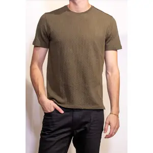 John Varvatos Brasse Short Sleeve Chain Texture Crew-Dark Olive