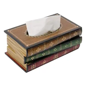 Wooden Tissue Box, 1 Count Vintage Book Shaped Tissue Holder, Home Decoration Box for Bathroom, Living Room, Office, Car, Kitchen
