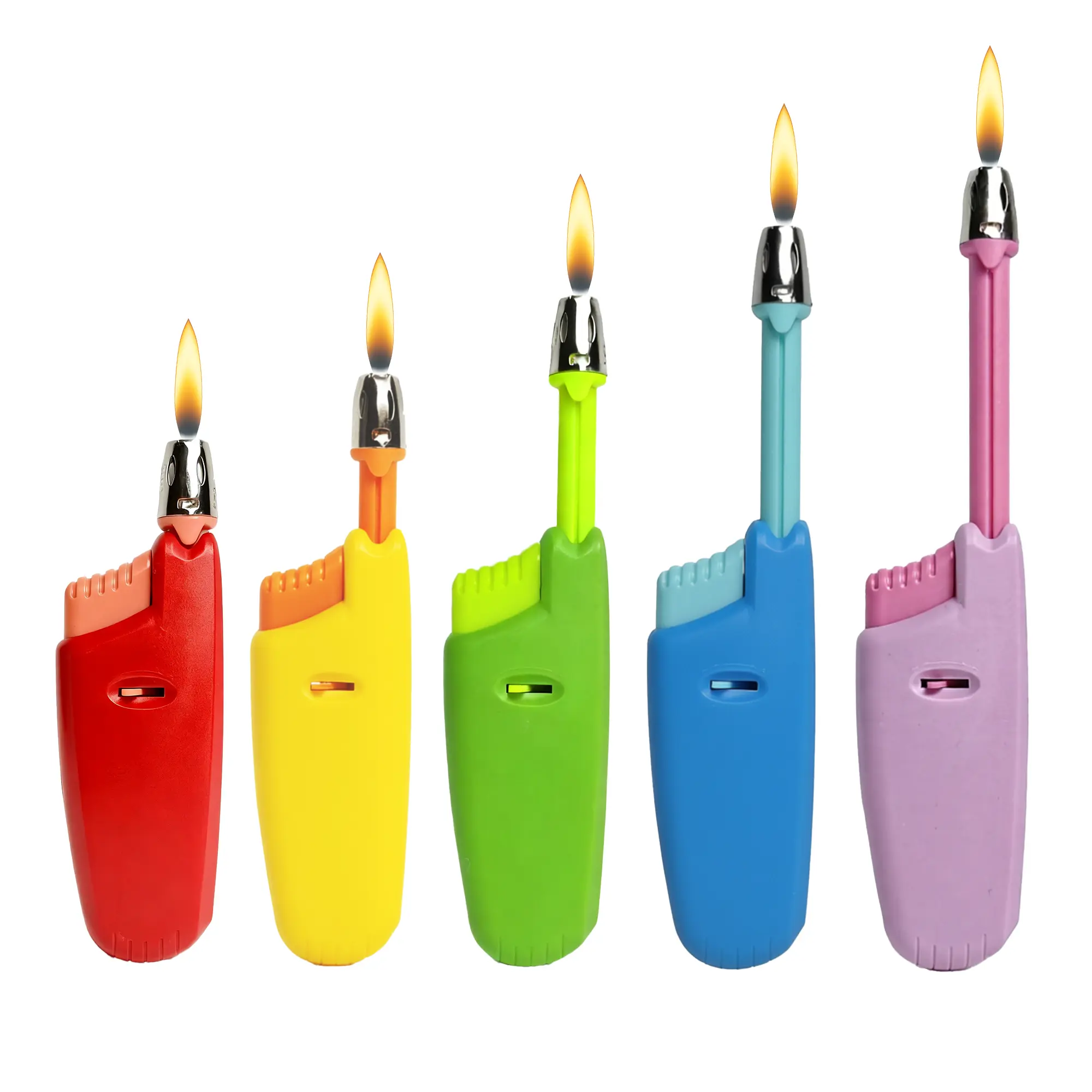 Taughch Ergonomic Long Handle Refillable Butane Gas Igniter - Piezo Ignition, No Magnets, Outdoor Portable Lighter, Kitchen & BBQ Tool, Pack of 5