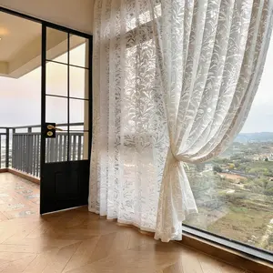 French Cream Sheer Curtain • Vintage Lace Room Divider for Modern Home 4 style Easy Hang 2 Panels