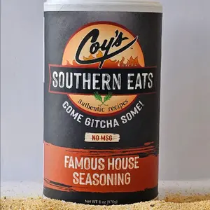 Coy's Southern Eats Famous House Seasoning Award winning Hall of Fame spice Bold flavor Packed with natural ingredients All purpose Great on meats Great on vegetables or in your recipes