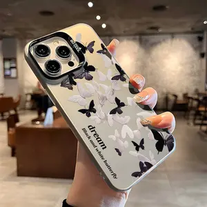 Black White Butterfly Phone Case for iPhone 17 16 15 14 13 12 11, Aesthetic Dreamy Laser Backplate Shockproof Protective Cover, High Aesthetic TPU+PC Case for Women Girls Butterfly Lovers