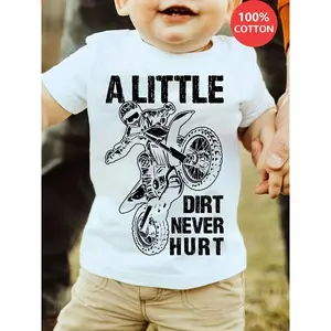 Boys' Cotton Crew Neck T-Shirt with Cool Motorcycle Print - 100% Cotton, Short Sleeve, Regular Fit, All-Season Knit Fabric Top for Youngsters, Boy T Shirt