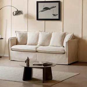 YESWOOD 2-3 Seater Couch for Living Room, 77.2“ L Slipcovered Sofa with Solid Wood Frame, Modular Sectional Sofa with Washable Beige Cover Supportive Cushions, Easy Assembly for Small Spaces Apartment Office