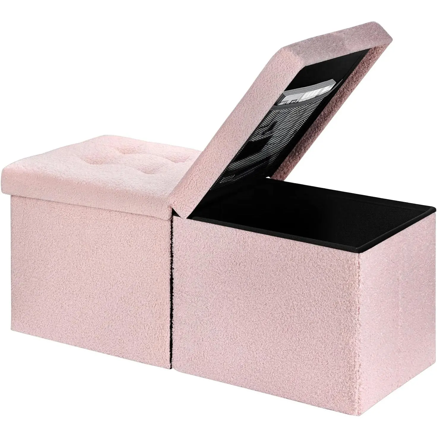 Footrest Ottoman Bench with Storage,34Inch Pink Teddy  Footstool, Coffee Table, Padded Seat, Storage Chest,Blanket Store with Flipping Lid for Livingroom and Bedroom