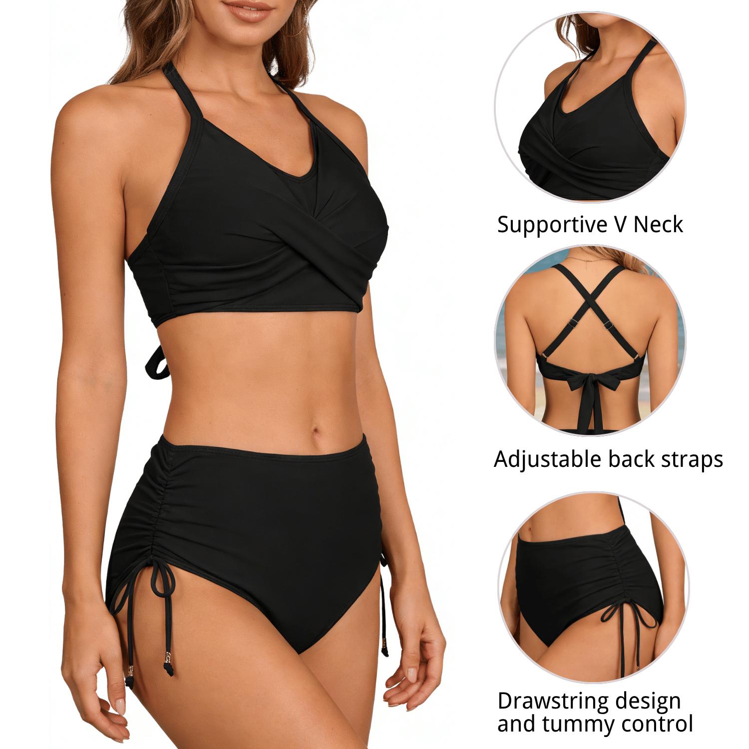 Women's 2 Pieces Crisscross Back Bikini Set with Removable Pads Drawstring Ruched Swimsuit for Beach Pool