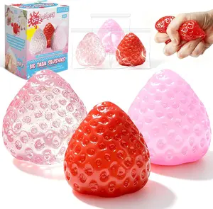 3Pcs Big Taba Squishies Strawberry, Cute Strawberry Squeeze Toys, Upgrade Fruit Squishies, Kawaii Sticky Stress Toy, Clear Fidget Toys, Valentines Gift for Kids, Teen Boys Girls Birthday Gift Ideas