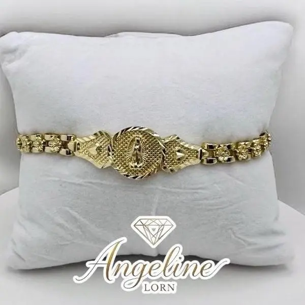 1242 Bracelet Virgen Guadalupe Size 8 Stainless Steel 14k Laminated 3 Capas Oro Real Hypoallergenic Water Resistant Elegant Design