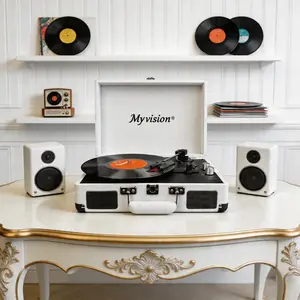 【Mothers Day Gift】Myvision Rechargeable Vinyl Record Player Retro Litchi Grain Bluetooth RCA Output 3-Speed Suitcase Portable Turntable with Stereo Speakers Vintage Home Decor cdplayer mothers day gift