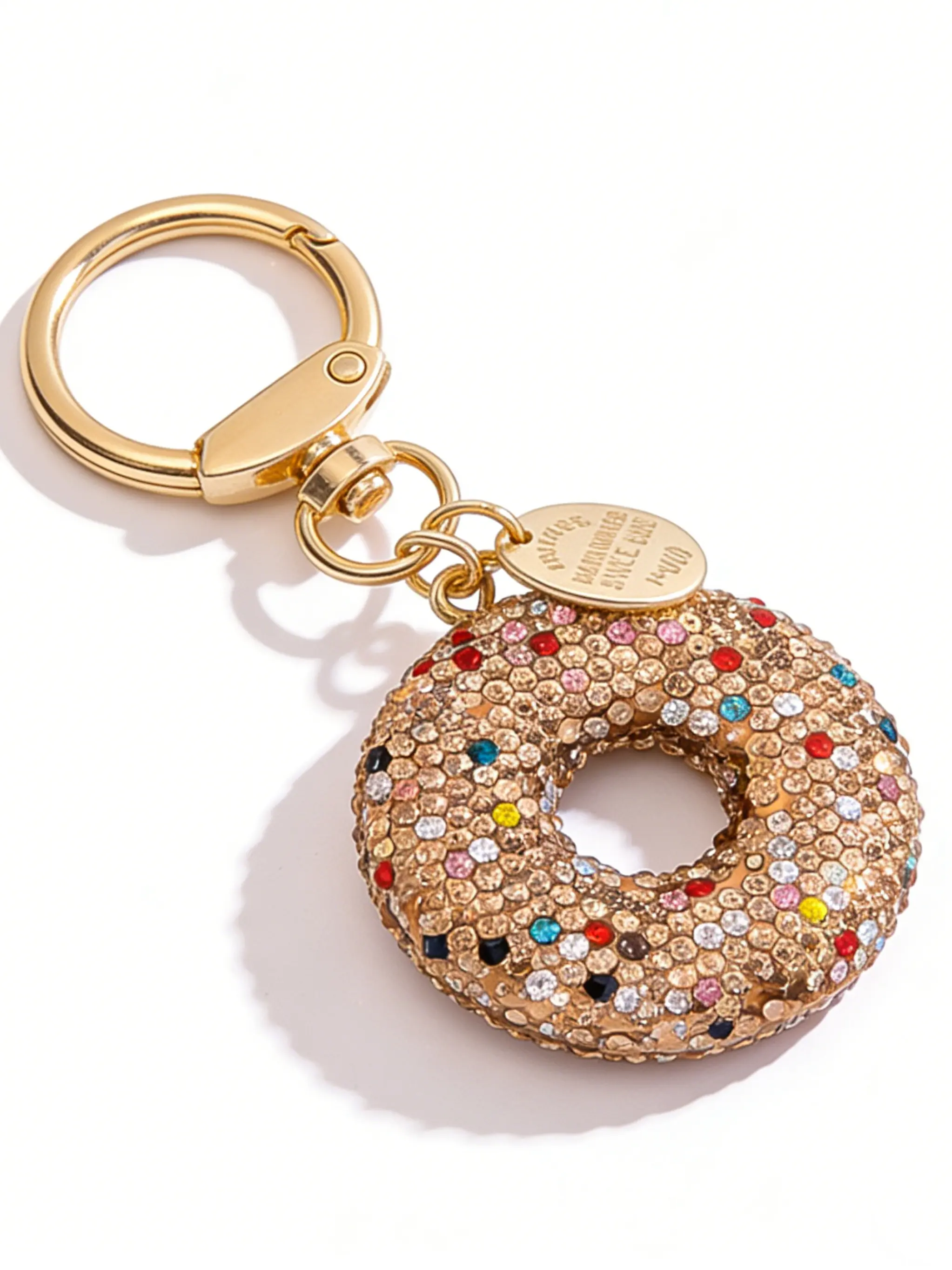 New Champagne Color Donut Keychain with Rhinestones, Handmade Minimalist Stylish Keychain, Perfect Graduation Gift, Bag Charm, Car Key Fob, Phone Chain, Bling Bling Keychains, Keyring