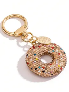 New Champagne Color Donut Keychain with Rhinestones, Handmade Minimalist Stylish Keychain, Perfect Graduation Gift, Bag Charm, Car Key Fob, Phone Chain, Bling Bling Keychains