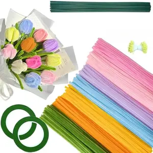 577pcs twist stick bouquet set, Diy bouquet arrangement, used for DIY handmade decorations, artificial flower decoration, Christmas, Halloween gifts, party decorations, holiday crafts, for craft enthusiasts, gift makers