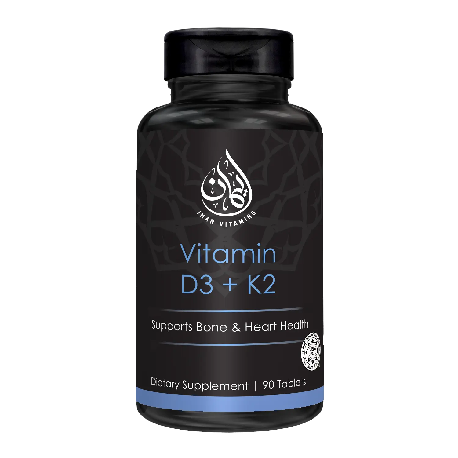 Halal Vitamin D3 + K2 Dietary Supplement - Supports Bone & Heart Health - 90 Tablets - Edible Natural Supplement