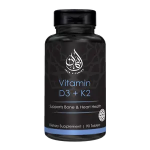 Halal Vitamin D3 + K2 Dietary Supplement - Supports Bone & Heart Health - 90 Tablets - Edible Natural Supplement