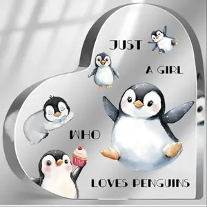 Penguin Pattern Acrylic Ornament, Cute Penguin Design Desktop Decoration, Just a Girl Who Loves Penguins, Home Decor for Living Room Bedroom, Novelty Desk Decor