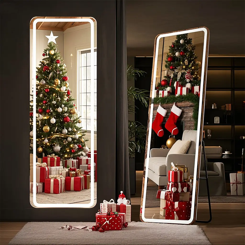 Full Length Vanity Mirror with LED Lights, (64"x21") Lighted Floor Standing Mirror with Stand, Oversized Standing Mirror, Hanging or Leaning Against W