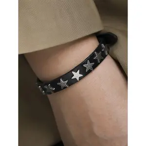 Punk Vintage Star Leather Bracelet Bangle, New Style Bar Street Dance Accessory, Fashion Jewelry for Men and Women