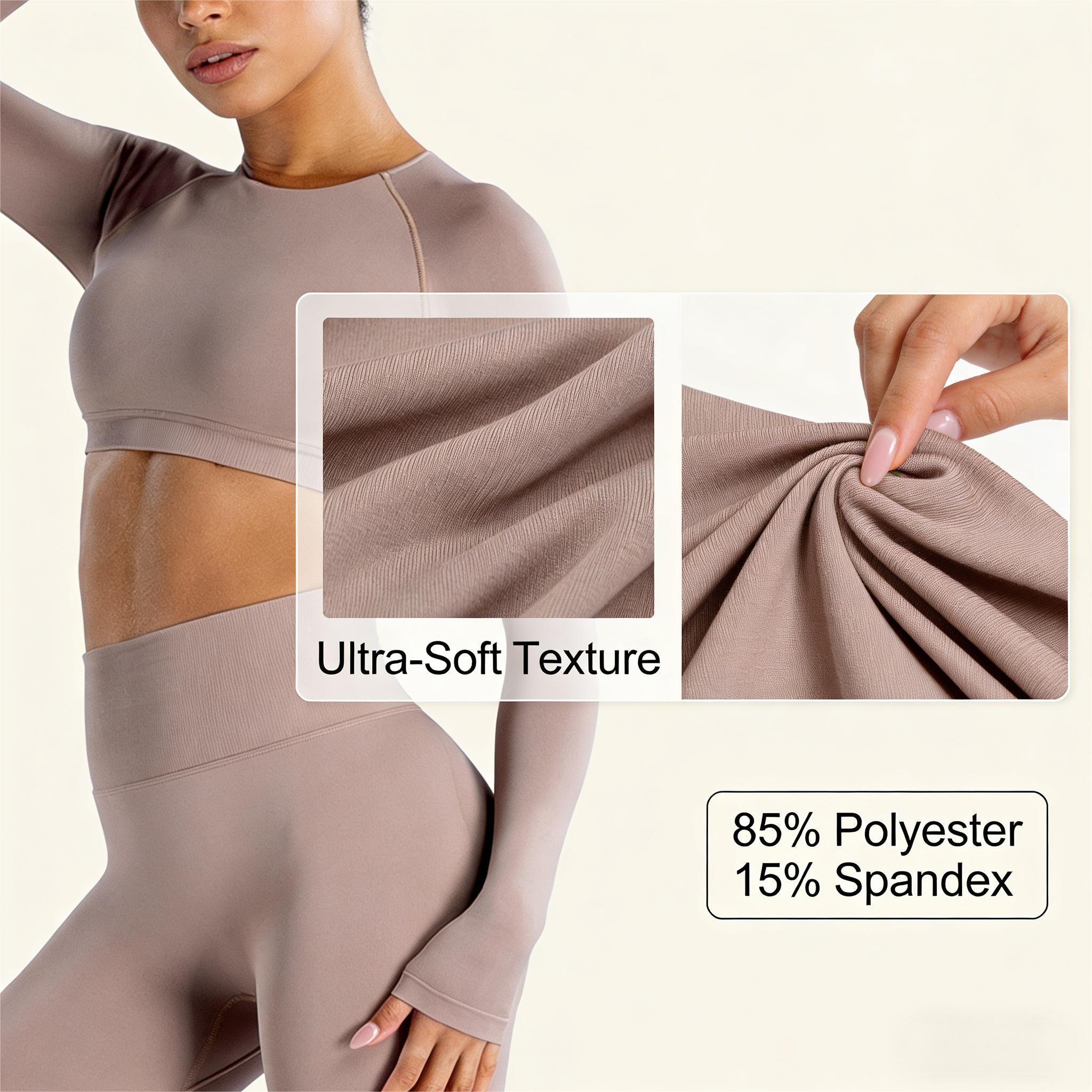 Women's Cropped Yoga Set – Round Neck Long Sleeve Top with Open Back Cutout & High Waisted Leggings, 2 Piece Activewear