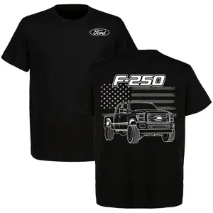 OBS Ford F-250 F Series American Flag T-Shirt Vintage Ford Trucks Men's Cotton Short Sleeve Car Graphic Tee Casual Menswear Ford Lover