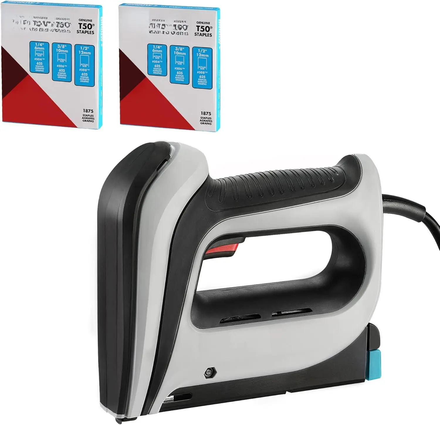 Corded Electric Stapler Kit T50ACD with 3750-Count 1/4", 3/8", 1/2" T50 Staples, Comfortable Grip, Contact Safety Mechanism, for Upholstery, Decorating, Carpentry, Crafts Projects
