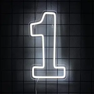 Number 1 Neon Sign Birthday Led Sign White Number One Light Up USB Powered Big Number Sign Light Up Neon Signs for Birthday Night Light Party Anniversary Wedding Christmas Home Bar Decor