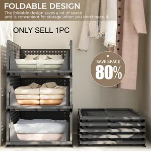 Plastic Pull-Out Wardrobe Storage Rack, Foldable Clothes Organizer, Stackable Cabinet Box, Multifunctional Folding Storage Box