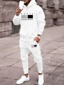 Men's Casual Paris Letter Print Hoodie and Sweatpants Set, Fall & Winter Fashion, Comfortable Running Pants, Stylish Men's Leisure Wear