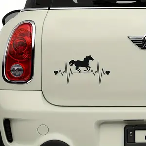 1PC Light Trendy “Running Horse Heartbeat” Sticker, Suitable for car bodies/phone cases, this horse-lover elements + simple lines adds accents to items, or brings sophistication to objects, Car Decorative Sticker