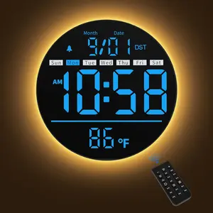 Led Digital Wall Clock with Timer, Seconds, Temperature, Date, DST, Nightlight, Alarm Clock, 5-Level Display Brightness, Digital Clock Timer for Classroom, Bedroom, Garage, Gym,Blue