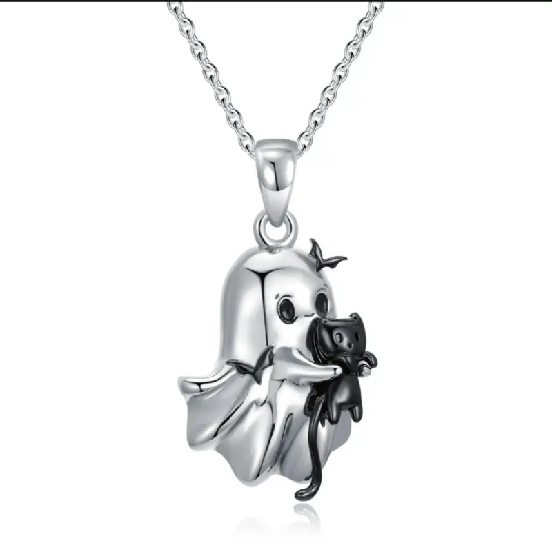 [Halloween Selection] Unisex Halloween Ghost, Black Cat & Bat Pendant Necklace - Simple, Cute, Creative Fashion Jewelry Gift for Stress Relief Toy Enthusiasts