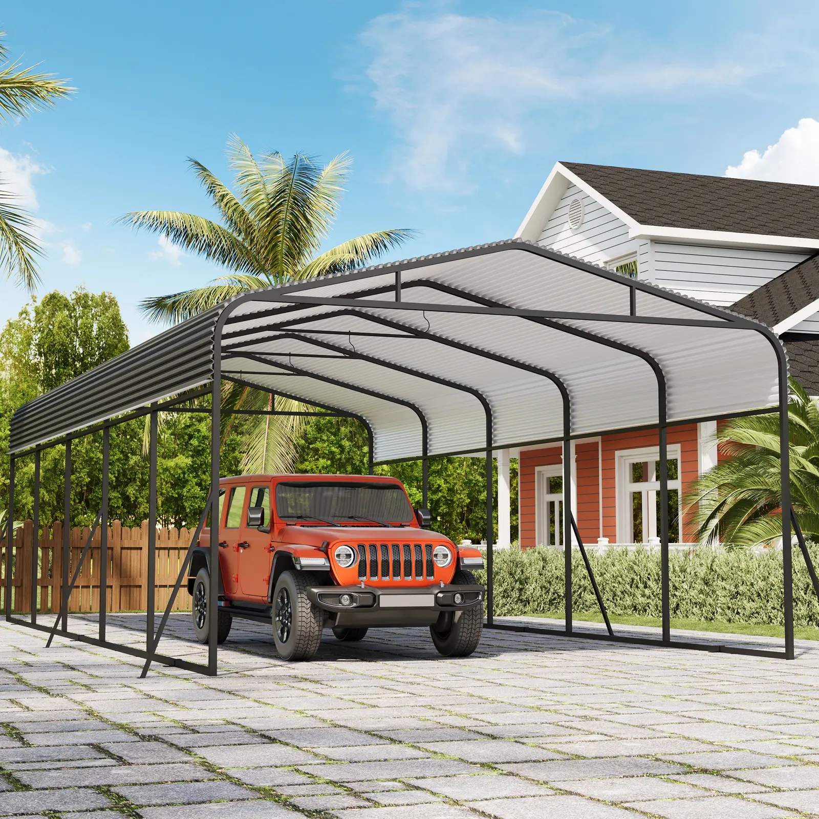 Heavy Duty 13x26 FT Outdoor Carport Canopy, Galvanized Steel Roof with Reinforced Base, Shade Shelter for Vehicles & Boats, Easy Installation, Multifunctional Design