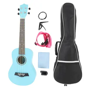 61cm Ukulele Starter Kit Basswood Ukulele for Beginner with Digital Tuner Tone Changing Clamp Strap Nylon String Picks