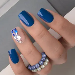 Royal Blue Press On Nails | CurvLife Nail | 24pcs Short Square Fake Nails | Glitter Accent Design | Easy Apply, Durable Wear | Daily & Business Nail Art Acrylic Overlays