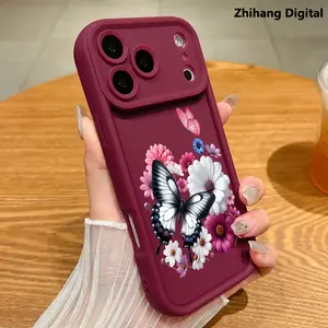 Premium Phone Case for iPhone 17 Pro Max Air 16 Plus 15 14 13 12 11 Floral Butterfly Patches Pattern Soft TPU Silicone Dirt-proof Easy to Clean Ready, Anti-Fall, Soft Cover Gift