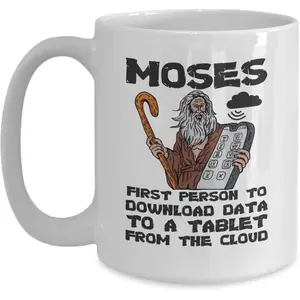 Moses Funny Christian Mug - First Person to Download from Cloud Humor Bible Cup Suitable for Bible Believers, God Lovers, Religious Gifts, Ceramic Tea & Coffee Cup with Moses for Church,, Easter Presents (11oz)